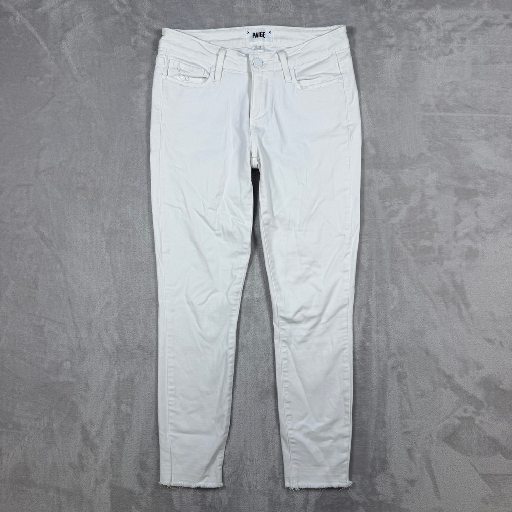 Paige Verdugo Crop Jeans Womens 26 Crisp White Skinny Raw Hem Made in USA